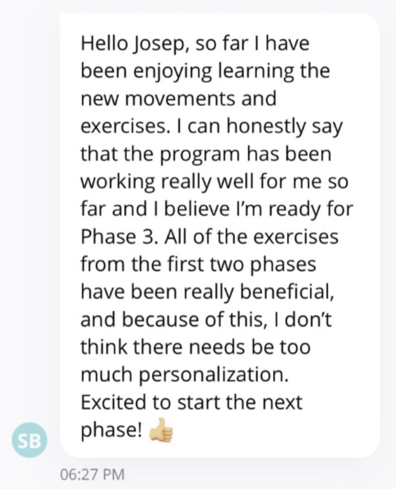Client: program working really well, ready for phase 3
